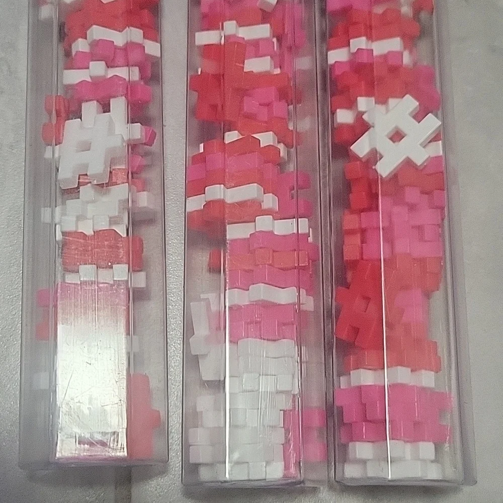 (3) Sets Of Ankyo Hash Tag  of Building Blocks Tube - Pink, White, Red 72 Count